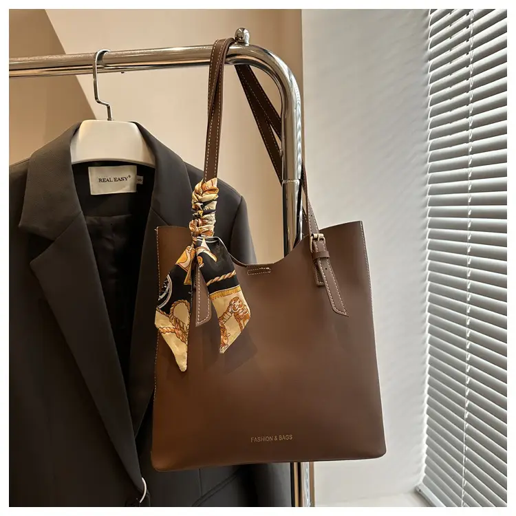 Brown Leather Shoulder Bag for Women with Silk Bow — feature 22