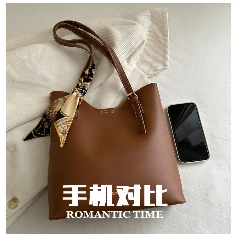 Brown Leather Shoulder Bag for Women with Silk Bow — feature 5