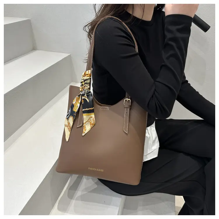 Brown Leather Shoulder Bag for Women with Silk Bow — feature 8