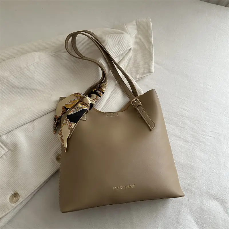 Brown Leather Shoulder Bag for Women with Silk Bow - Image 2