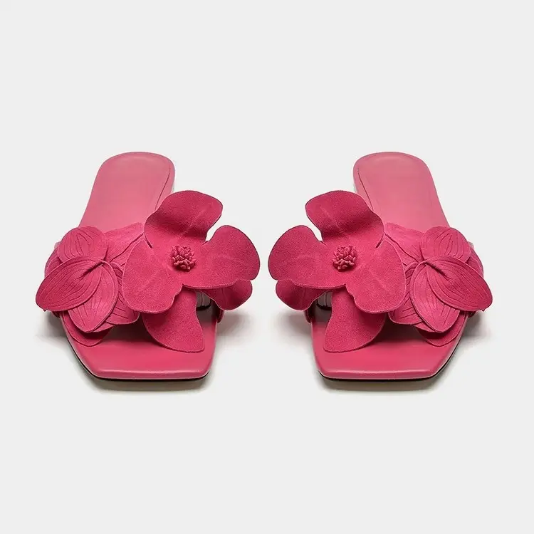 Rose Red Petal Open-Toe Slippers Women 2025