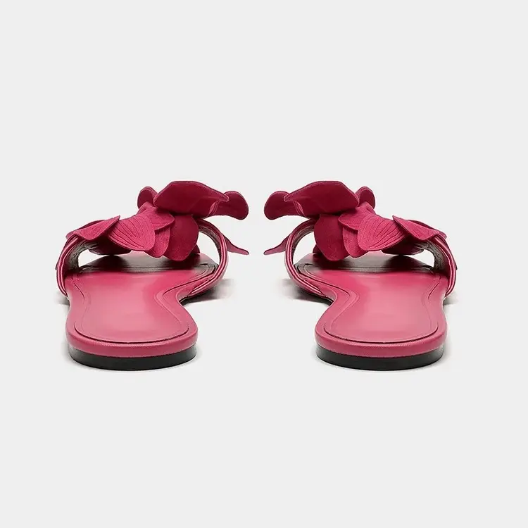 Rose Red Petal Open-Toe Slippers Women 2025