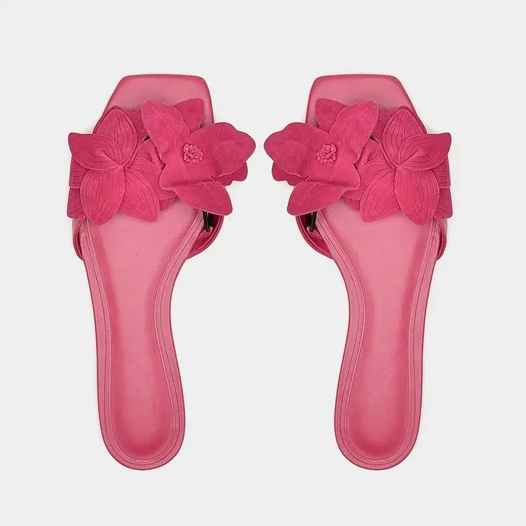 Rose Red Petal Open-Toe Slippers Women 2025