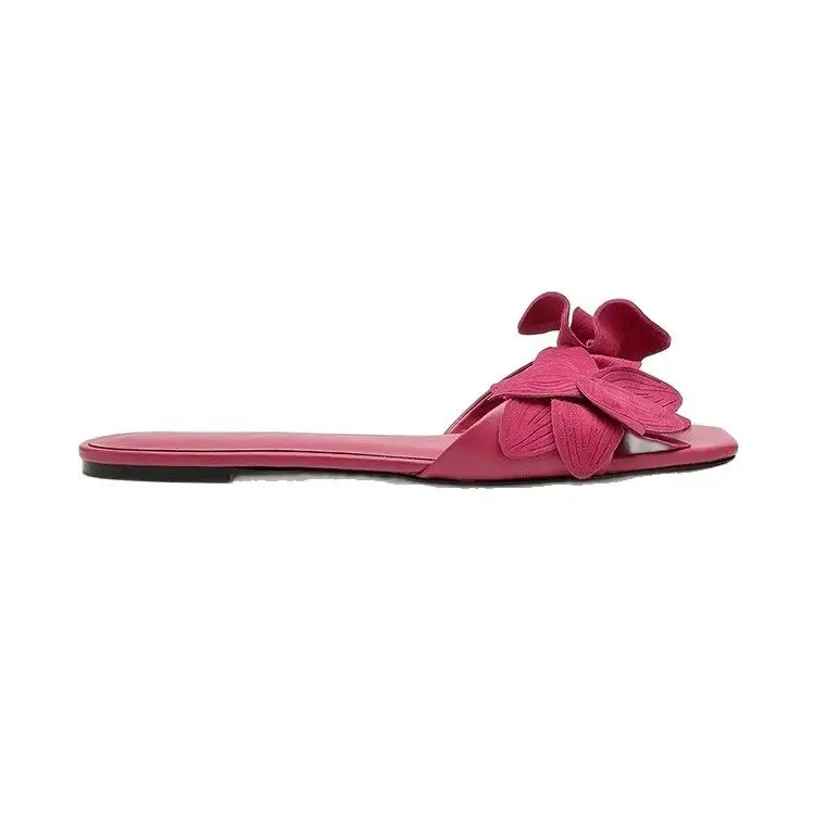 Rose Red Petal Open-Toe Slippers Women 2025