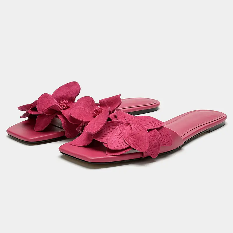 Rose Red Petal Open-Toe Slippers Women 2025