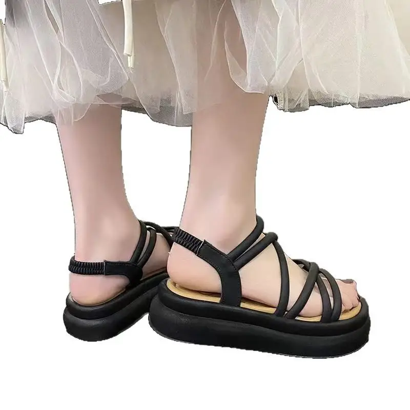 Women's Black Cross Strap Platform Sandals Summer - Image 7