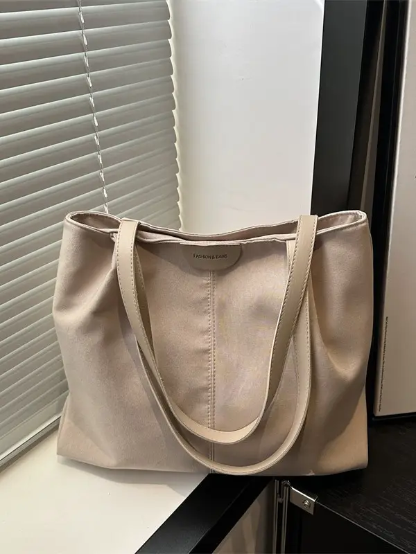 Beige Canvas Lazy Style Tote Bag for Commuter & Casual Use - Image 4