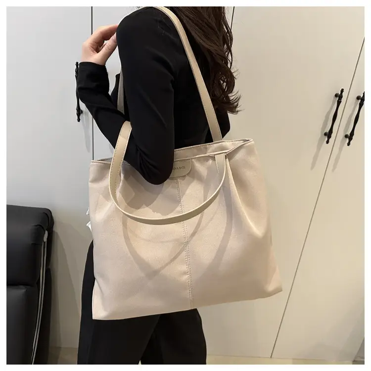 Beige Canvas Lazy Style Tote Bag for Commuter & Casual Use — feature 11