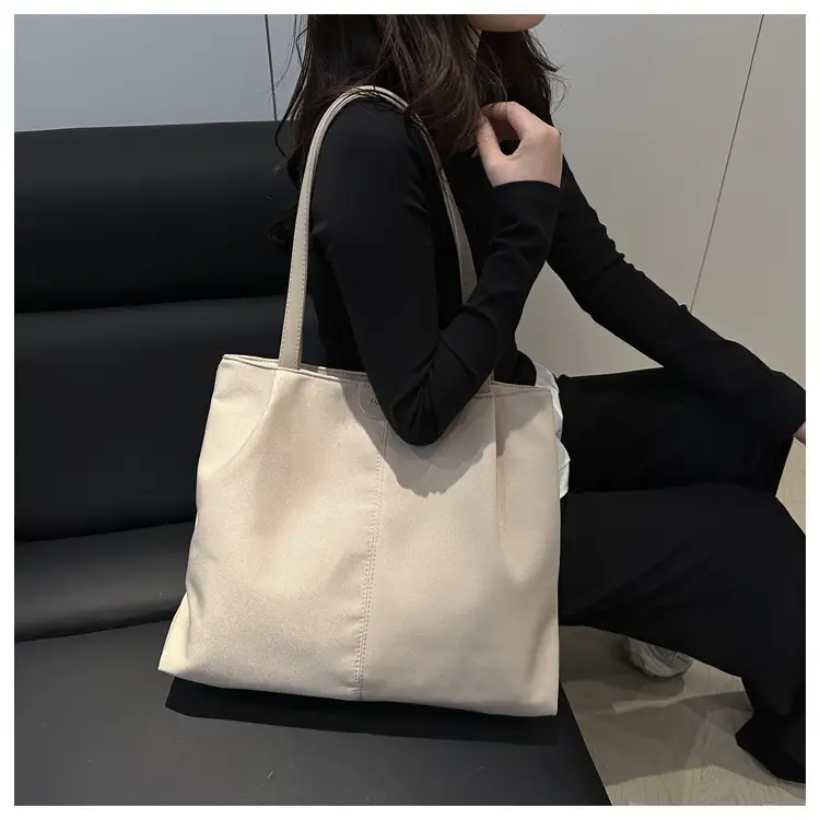Beige Canvas Lazy Style Tote Bag for Commuter & Casual Use — feature 13