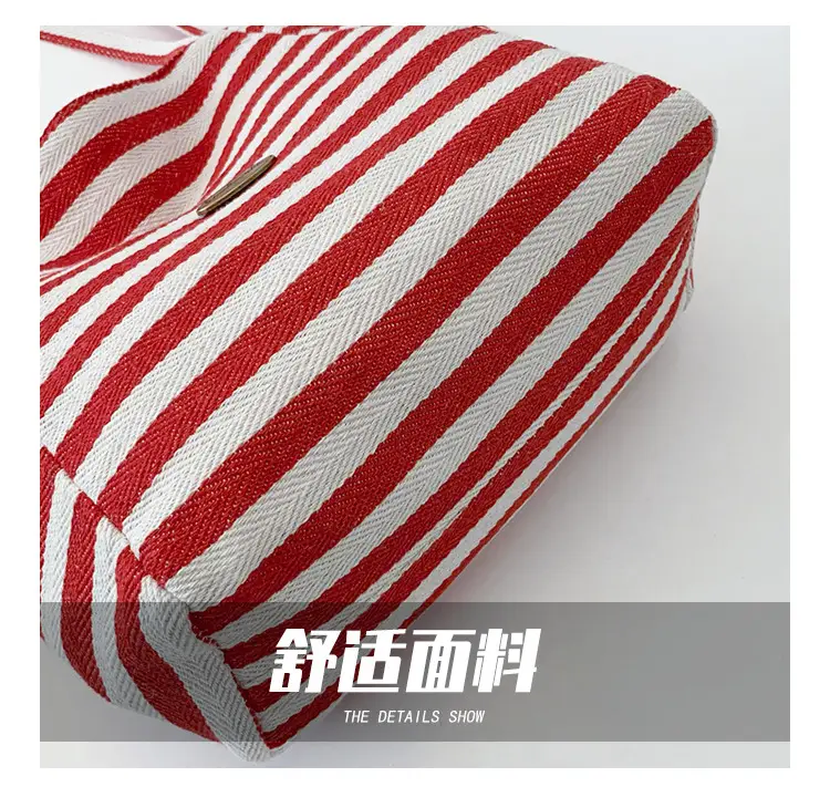 Striped Red White Women's Large Capacity Tote Bag — feature 5