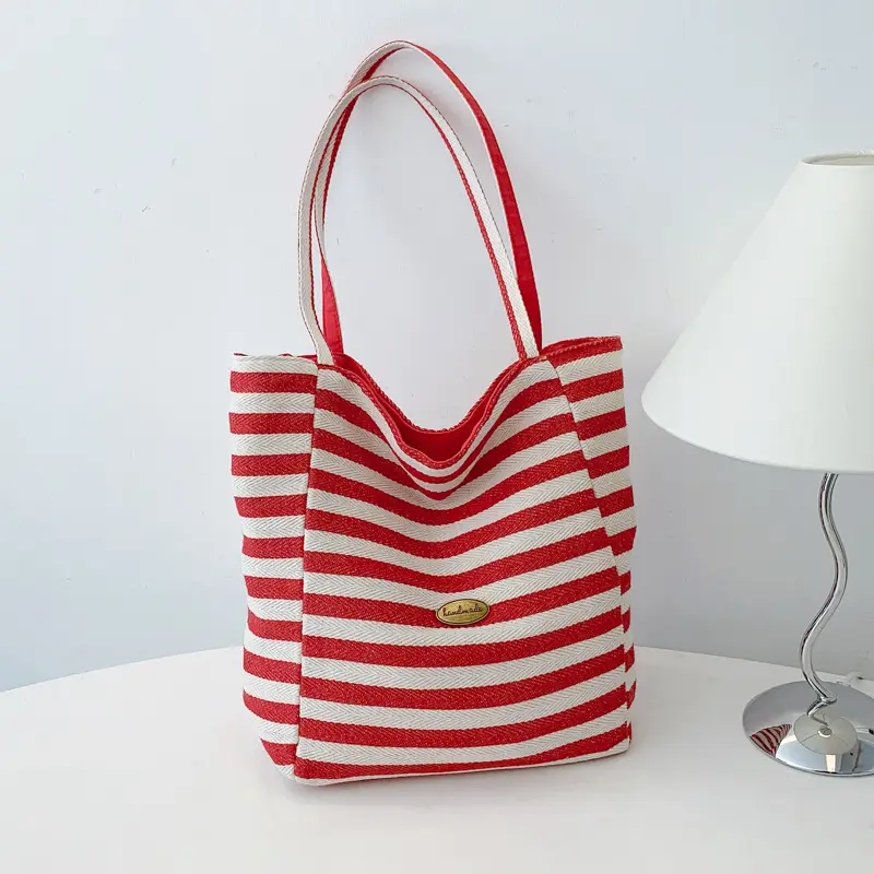 Striped Red White Women's Large Capacity Tote Bag - Image 2