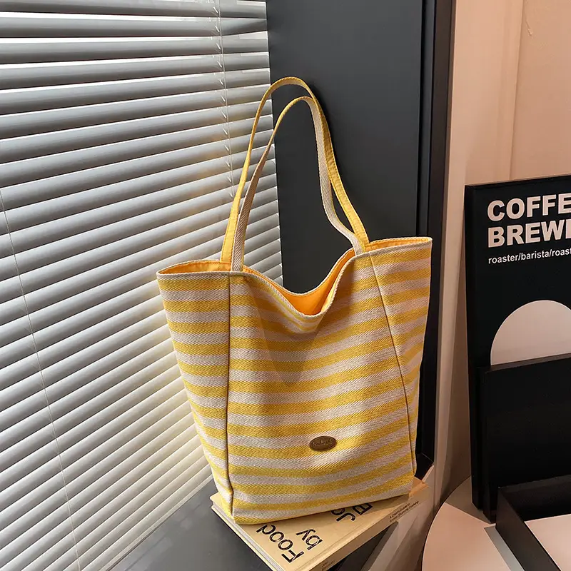 Blue Striped Knitted Tote Bag for Women - Image 6