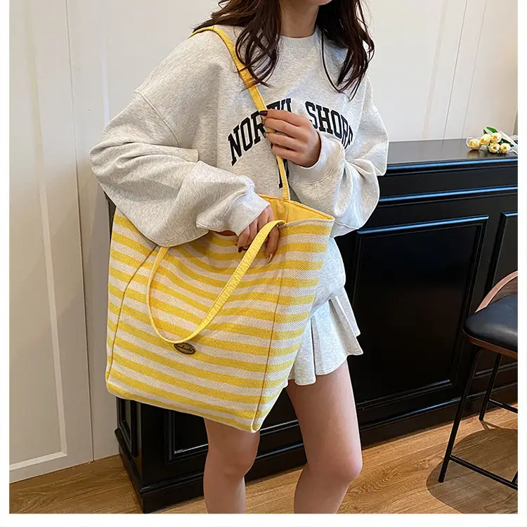Blue Striped Knitted Tote Bag for Women — feature 10