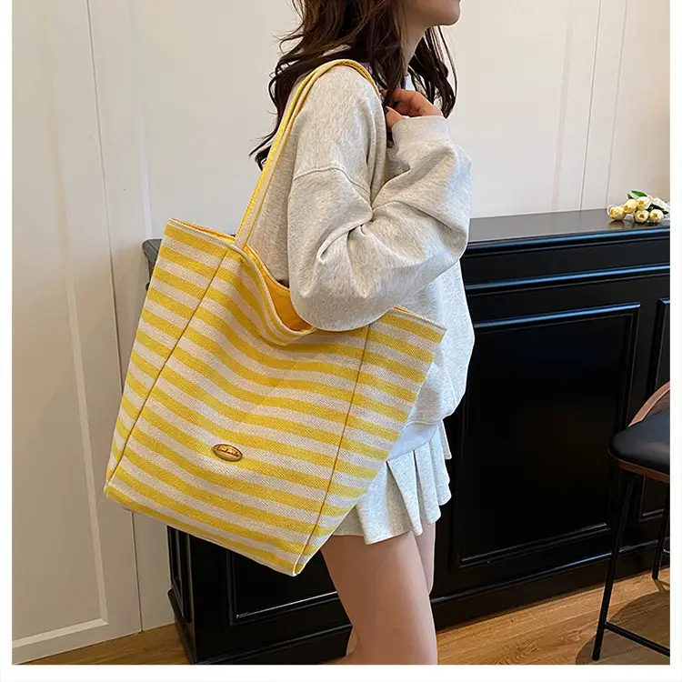 Blue Striped Knitted Tote Bag for Women — feature 11