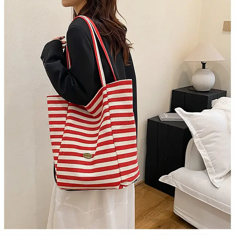 Blue Striped Knitted Tote Bag for Women — feature 19
