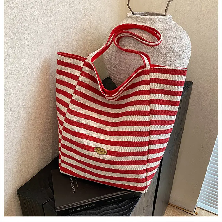 Blue Striped Knitted Tote Bag for Women — feature 21