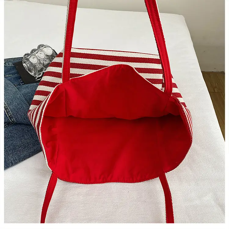 Blue Striped Knitted Tote Bag for Women — feature 25