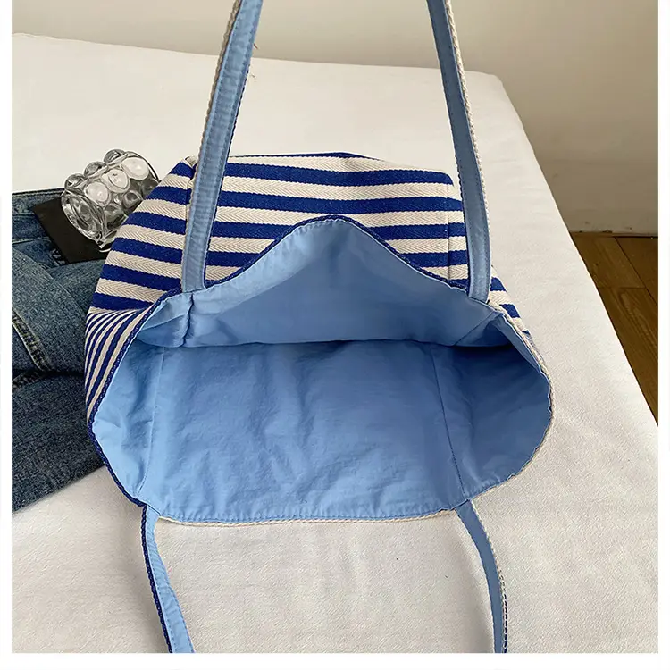 Blue Striped Knitted Tote Bag for Women — feature 28