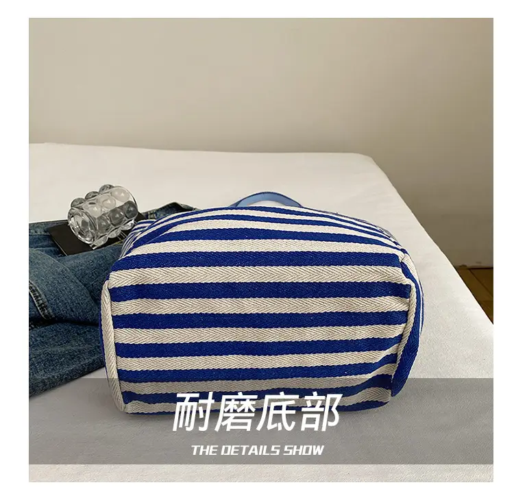 Blue Striped Knitted Tote Bag for Women — feature 5