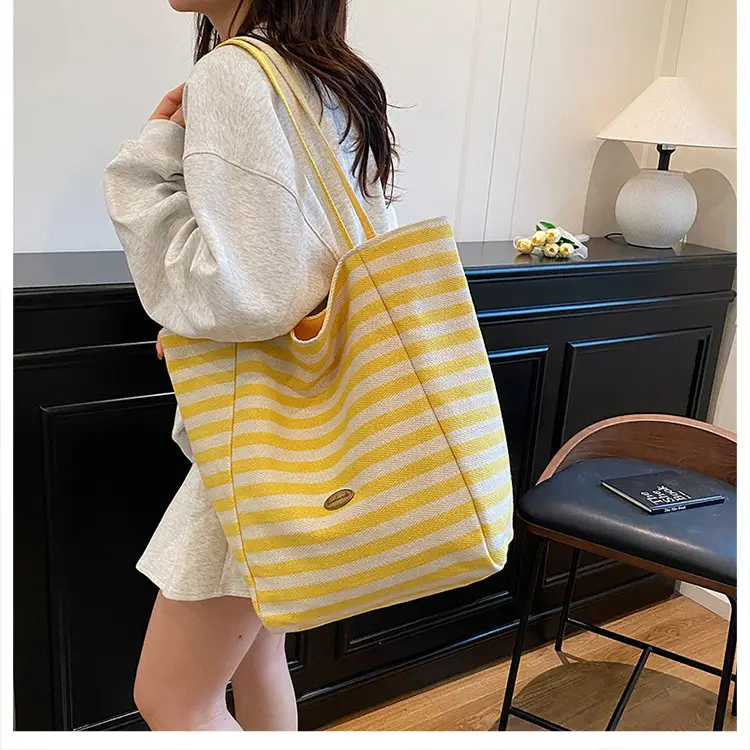 Blue Striped Knitted Tote Bag for Women — feature 9