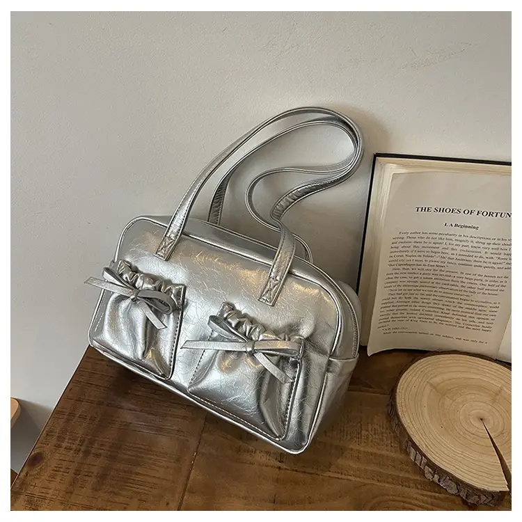 Silver Bow Crossbody Bag for Women 2025