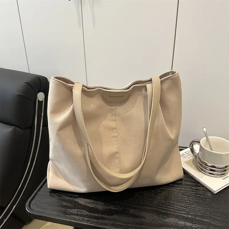 Beige Nylon Shoulder Tote Bag Large Capacity Casual Commute - Image 4