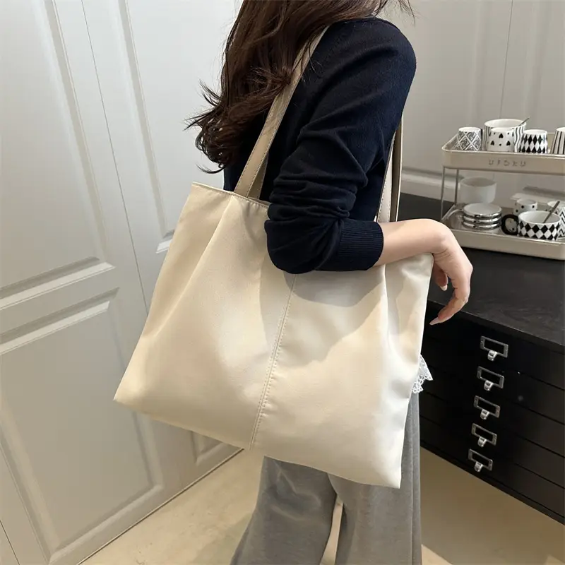 Beige Nylon Shoulder Tote Bag Large Capacity Casual Commute - Image 5
