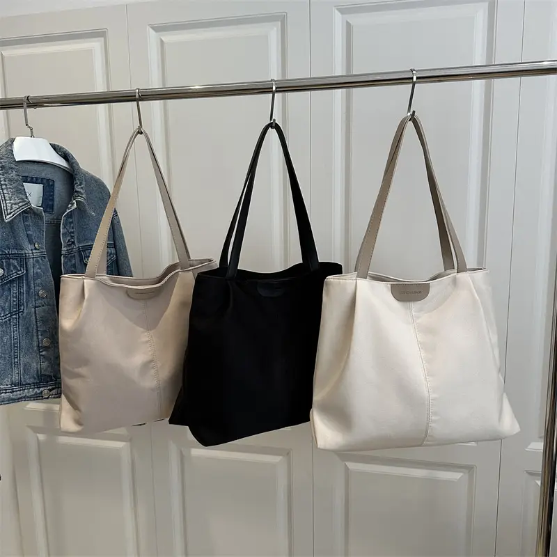 Beige Nylon Shoulder Tote Bag Large Capacity Casual Commute - Image 7
