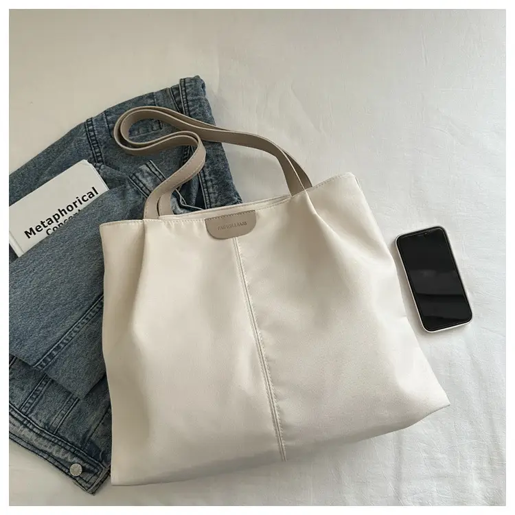 Beige Nylon Shoulder Tote Bag Large Capacity Casual Commute — feature 9