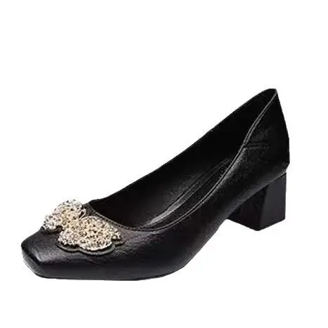 French Square-Toe Single Shoes for Women 2026 Spring and Autumn New High-Heeled Shoes for Women with Thick Heels and Shallow Leather Shoes That Are Not Tiring When Standing for Long Periods of Time, Work Shoes - Image 6