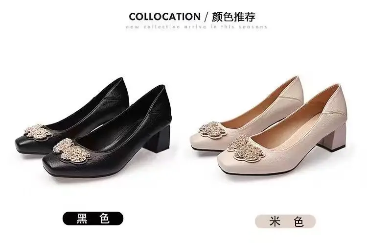 French Square-Toe Single Shoes for Women 2026 Spring and Autumn New High-Heeled Shoes for Women with Thick Heels and Shallow Leather Shoes That Are Not Tiring When Standing for Long Periods of Time, Work Shoes — feature 3