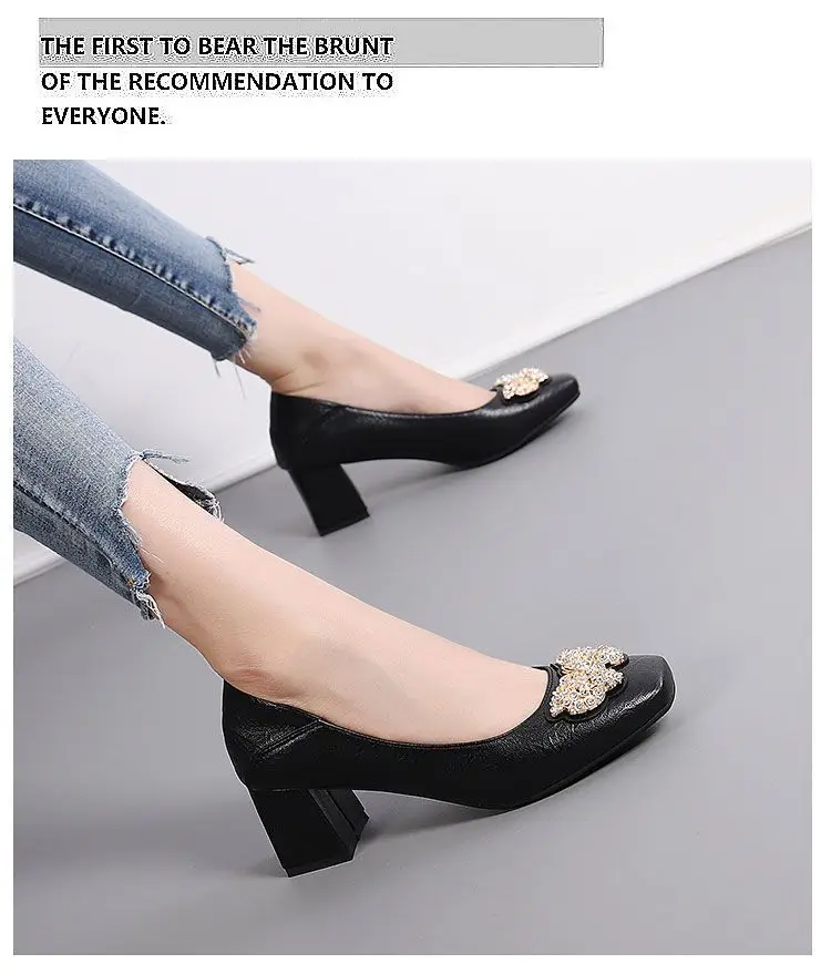 French Square-Toe Single Shoes for Women 2026 Spring and Autumn New High-Heeled Shoes for Women with Thick Heels and Shallow Leather Shoes That Are Not Tiring When Standing for Long Periods of Time, Work Shoes — feature 5