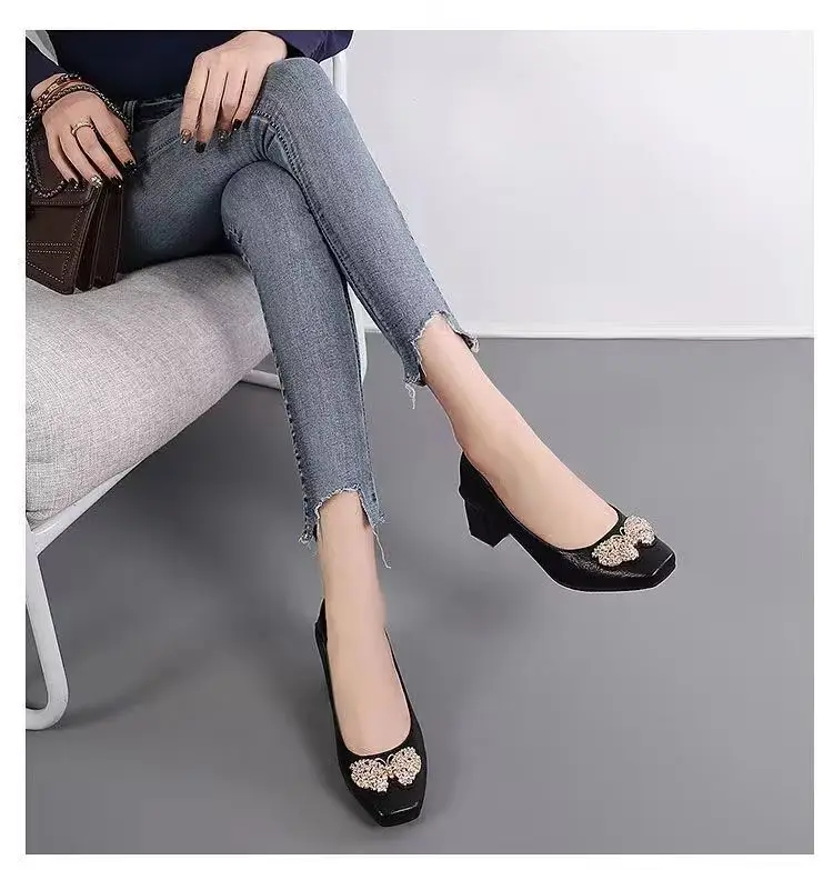 French Square-Toe Single Shoes for Women 2026 Spring and Autumn New High-Heeled Shoes for Women with Thick Heels and Shallow Leather Shoes That Are Not Tiring When Standing for Long Periods of Time, Work Shoes — feature 6
