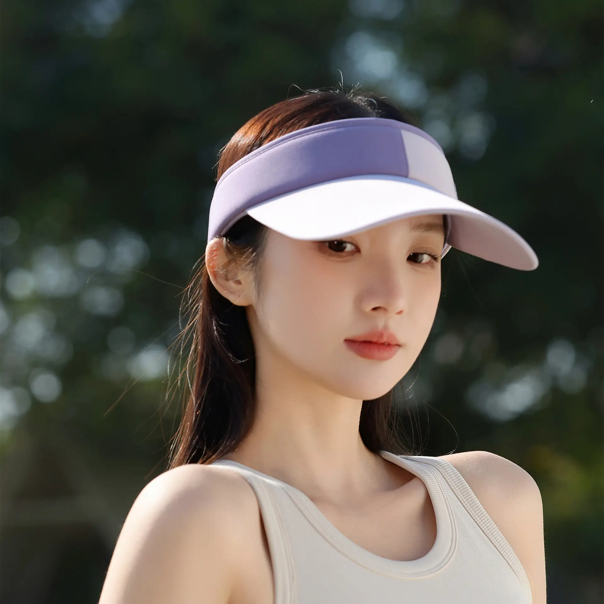 Women Anti-UV Visor Hat with Long Brim Purple