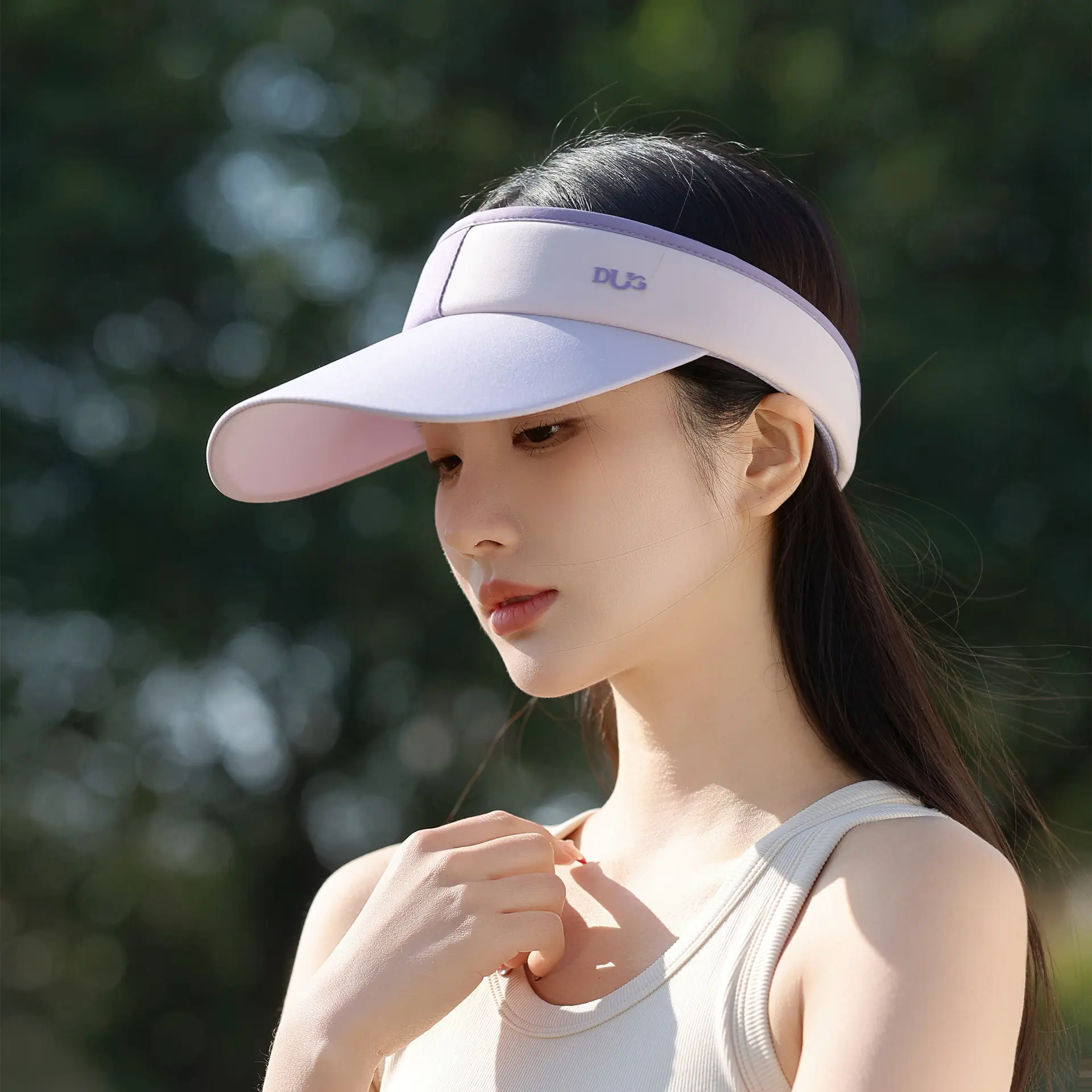 Women Anti-UV Visor Hat with Long Brim Purple