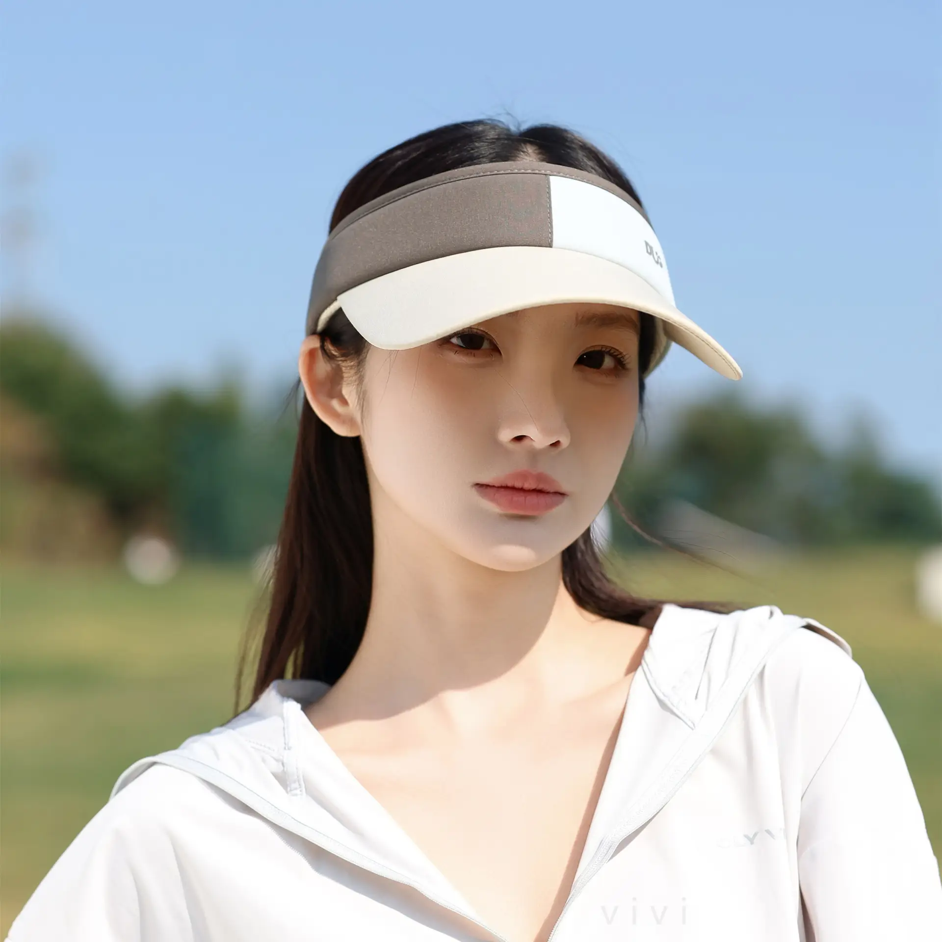Women Anti-UV Visor Hat with Long Brim Purple