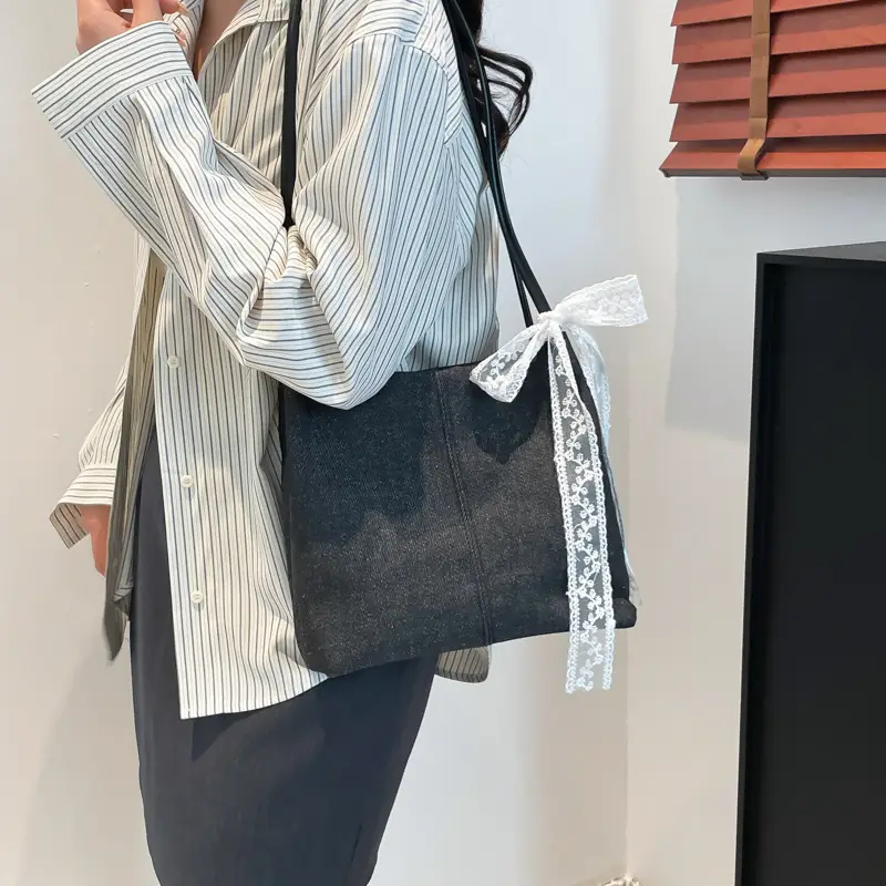 Light Blue Lace Tote Bag for Women - Image 7