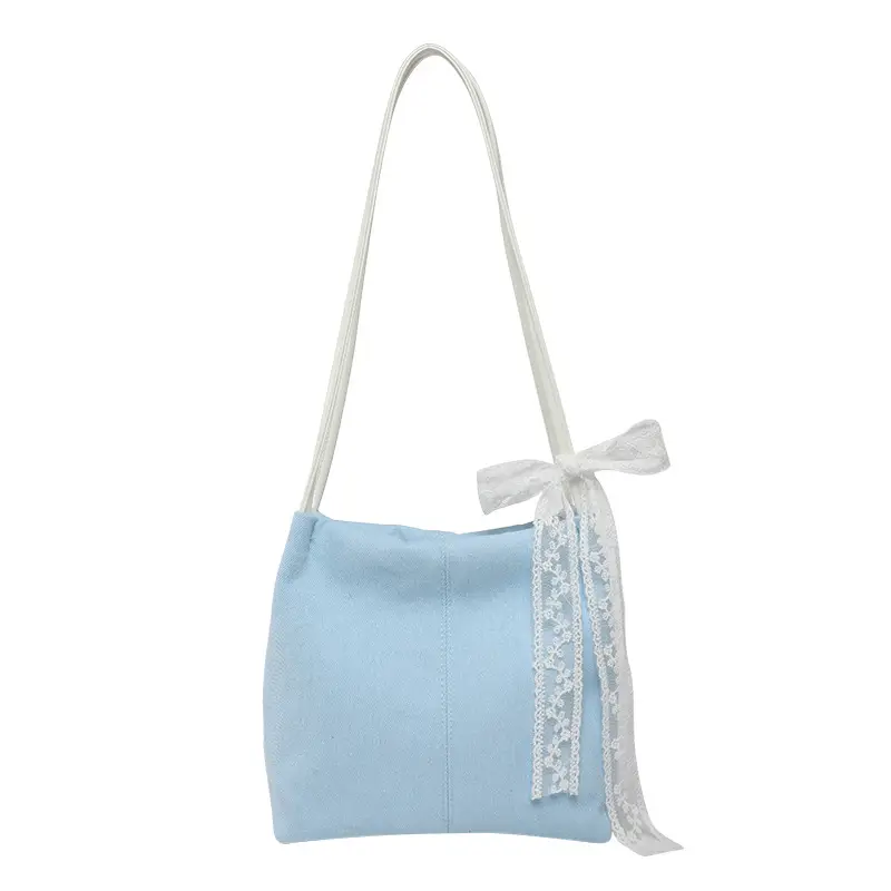 Light Blue Lace Tote Bag for Women - Image 8