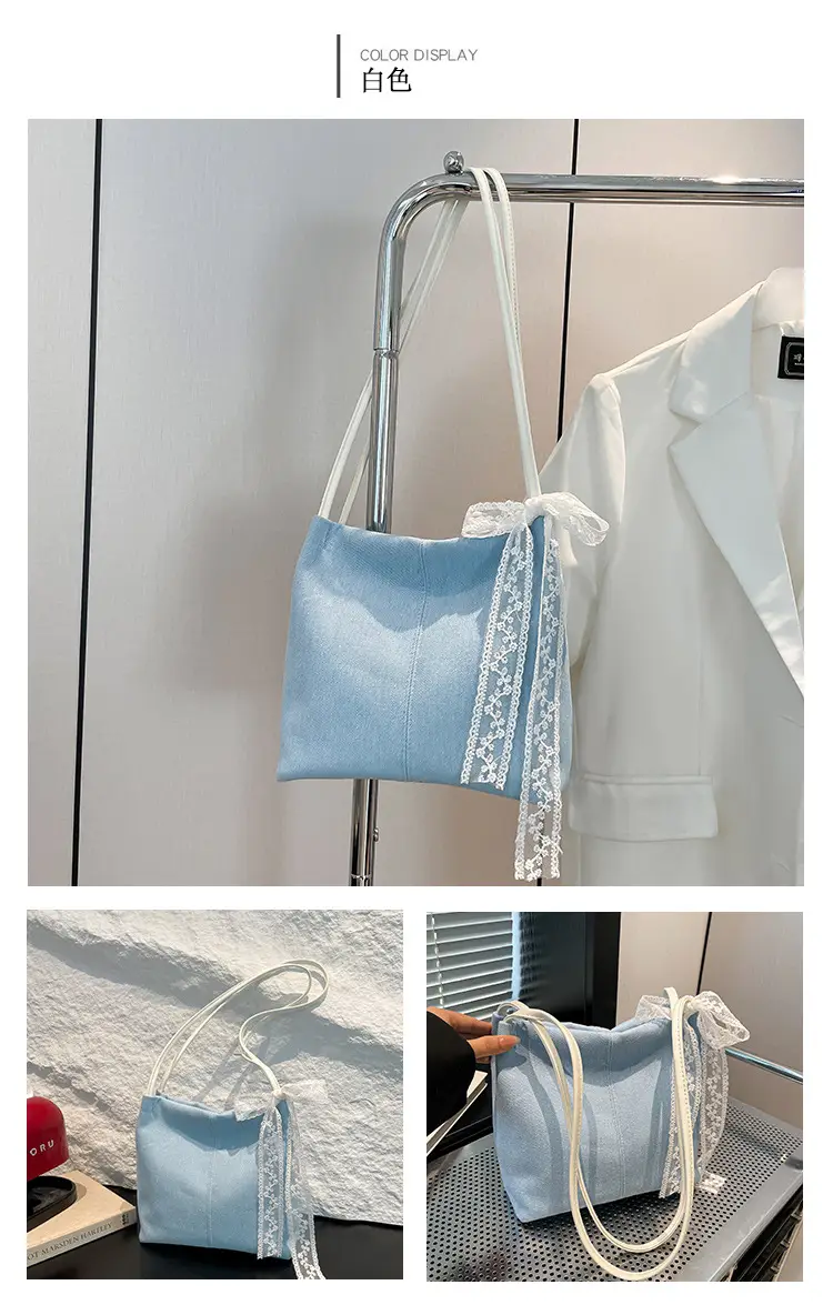 Light Blue Lace Tote Bag for Women — feature 12