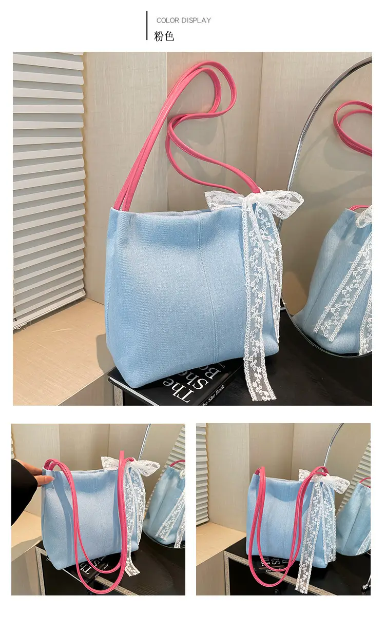 Light Blue Lace Tote Bag for Women — feature 13