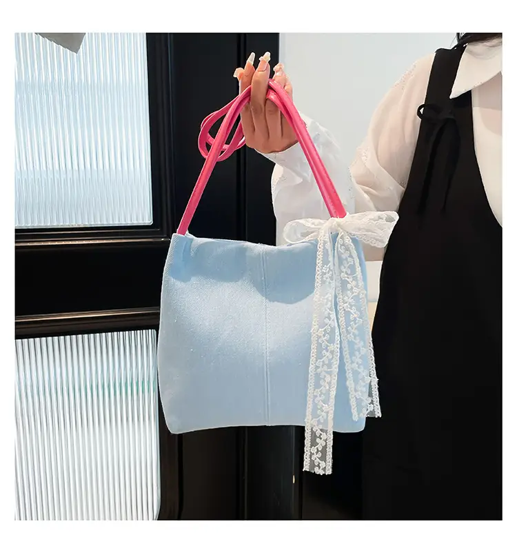 Light Blue Lace Tote Bag for Women — feature 14
