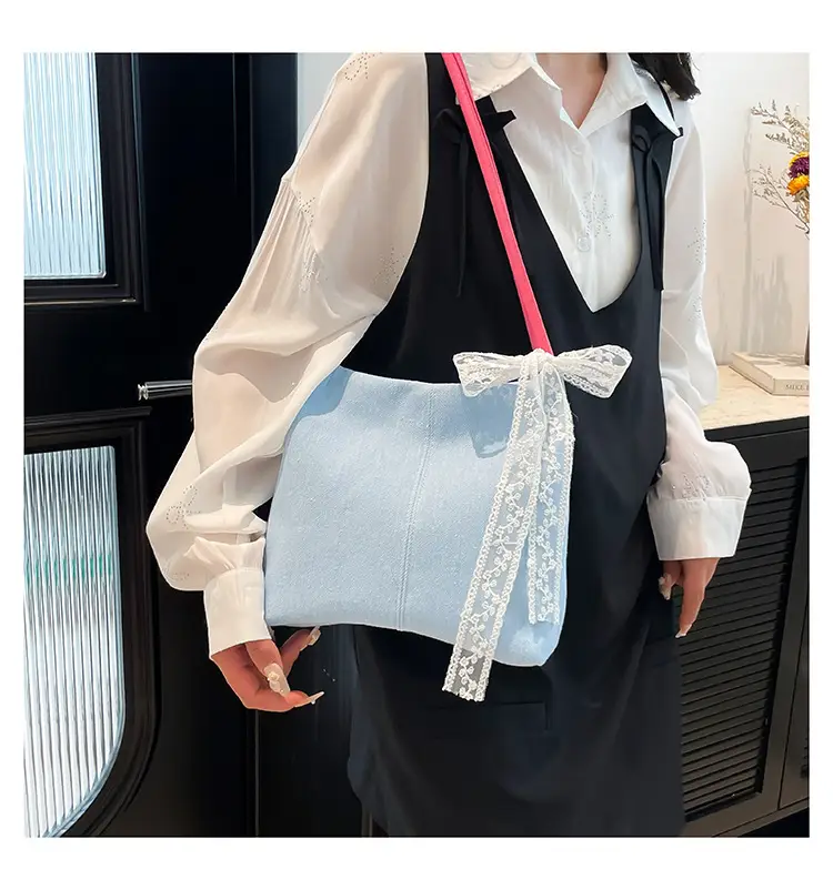 Light Blue Lace Tote Bag for Women — feature 15