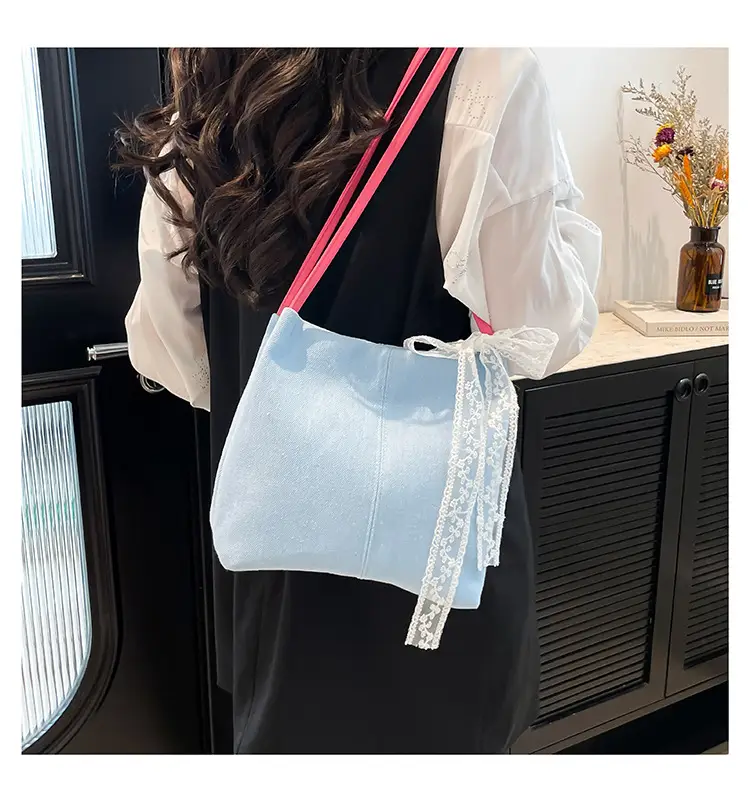 Light Blue Lace Tote Bag for Women — feature 16