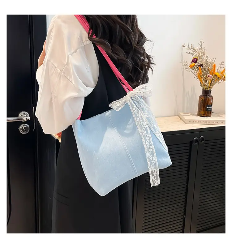Light Blue Lace Tote Bag for Women — feature 17