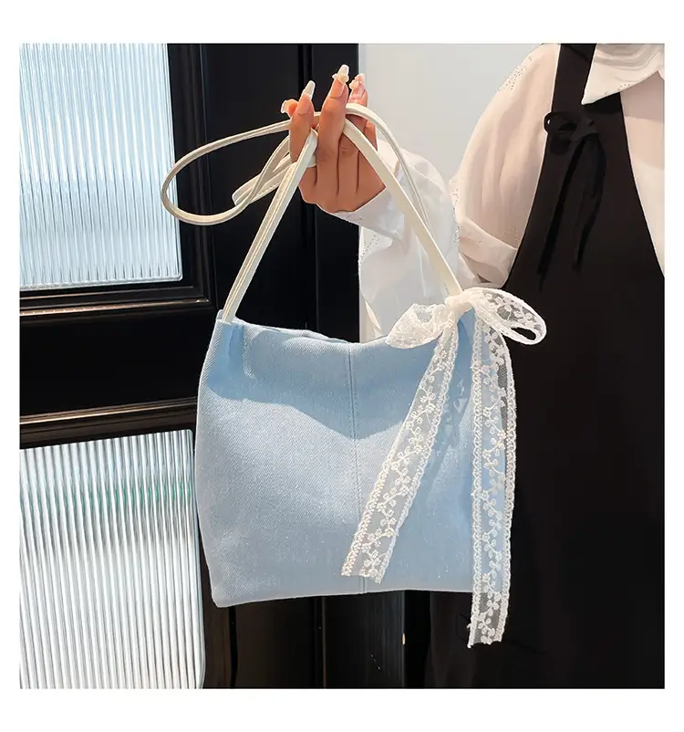 Light Blue Lace Tote Bag for Women — feature 18