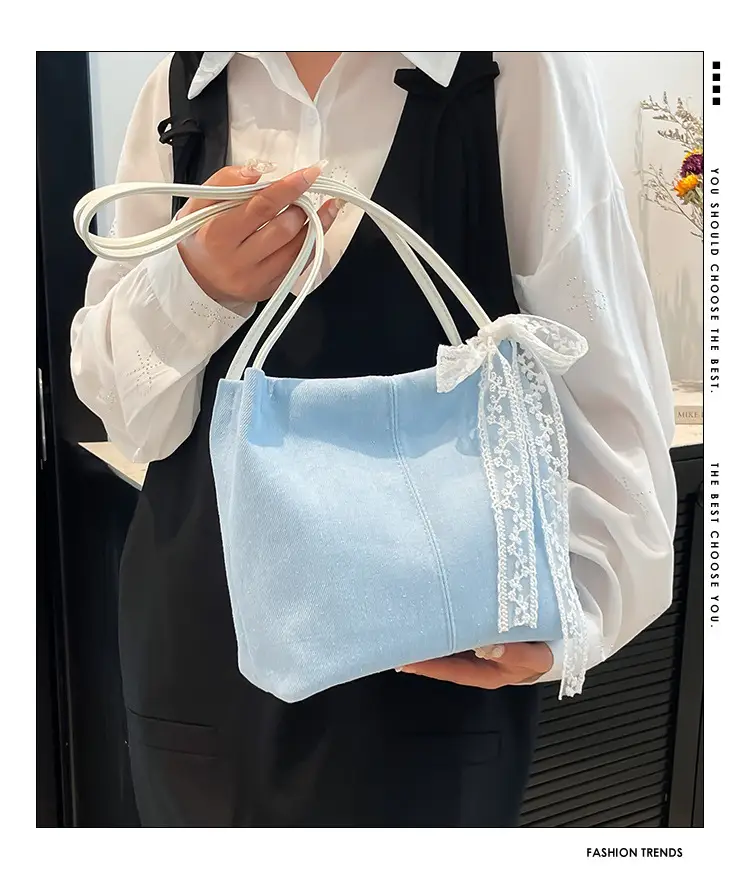 Light Blue Lace Tote Bag for Women — feature 2