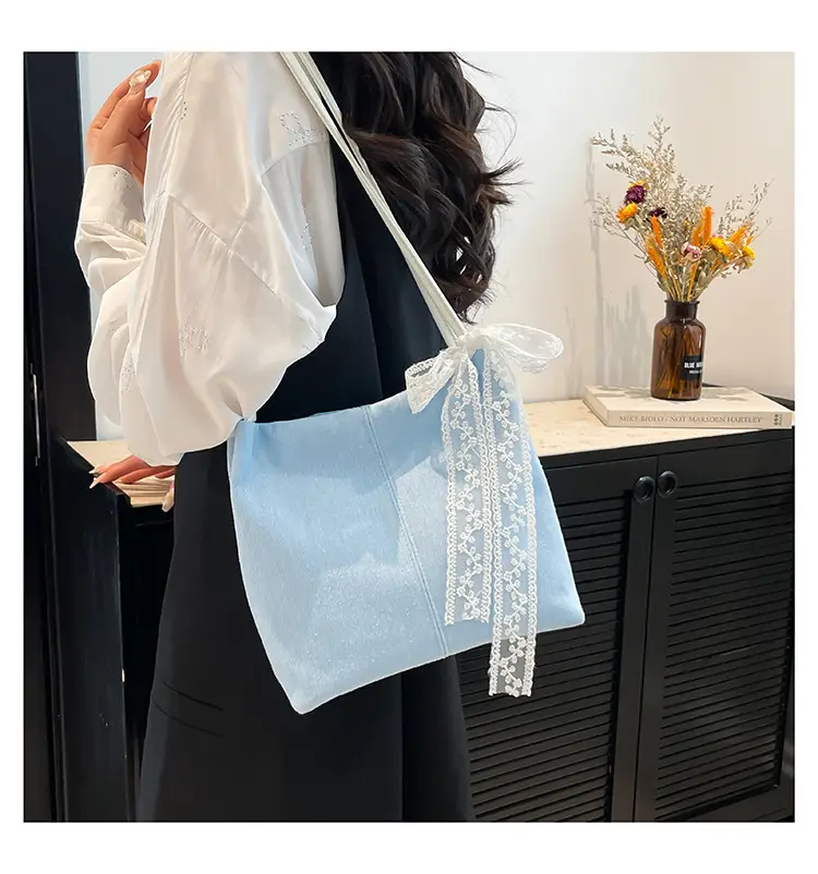 Light Blue Lace Tote Bag for Women — feature 20
