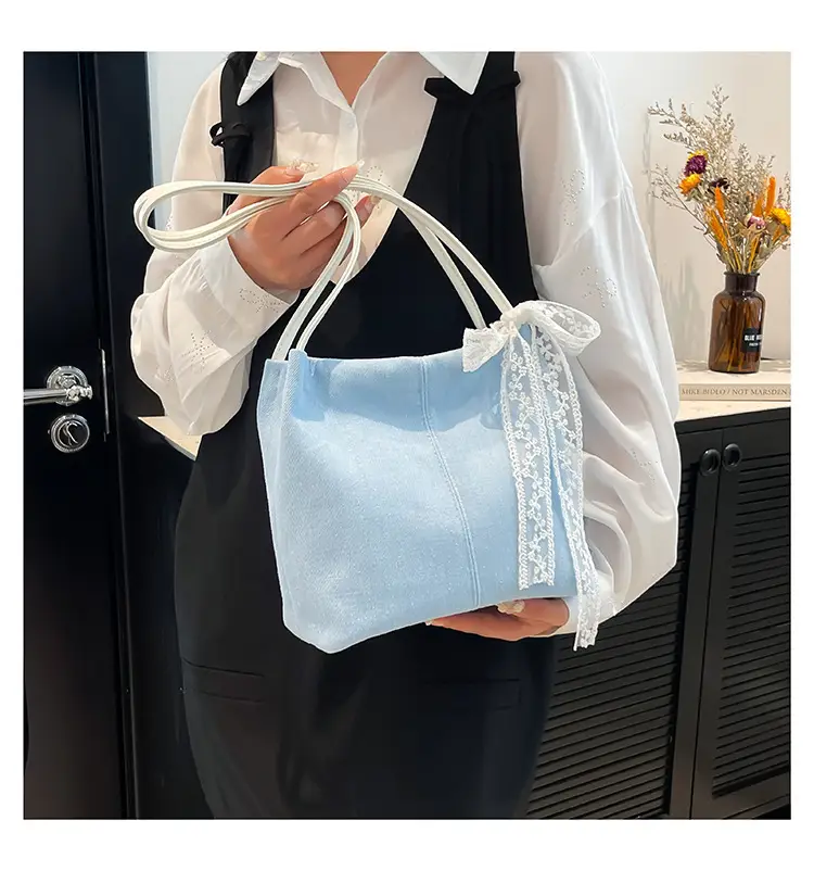 Light Blue Lace Tote Bag for Women — feature 21