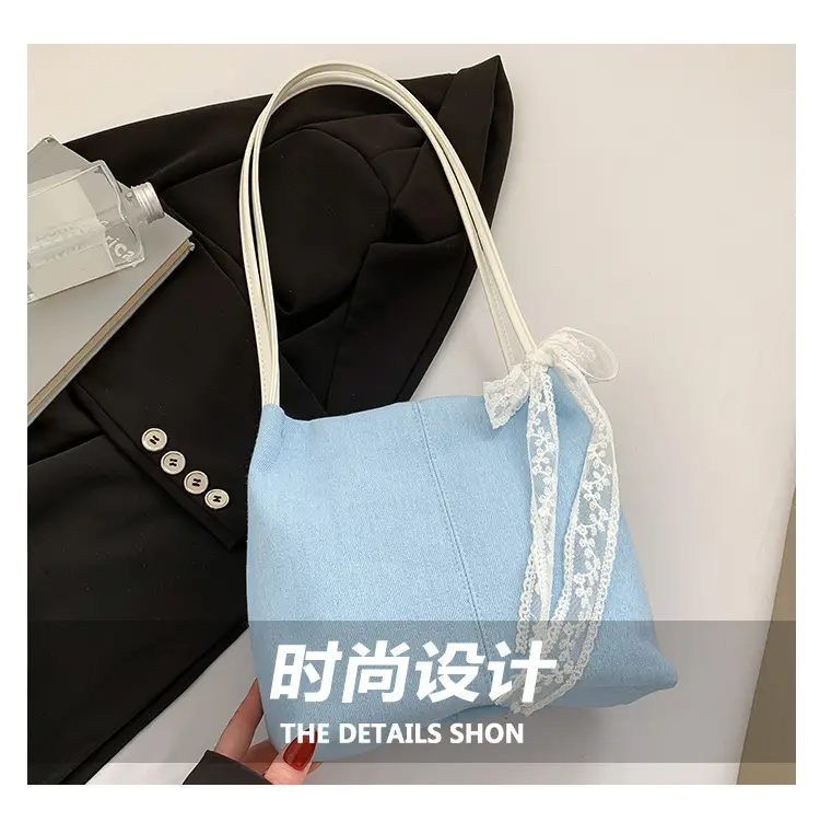 Light Blue Lace Tote Bag for Women — feature 4