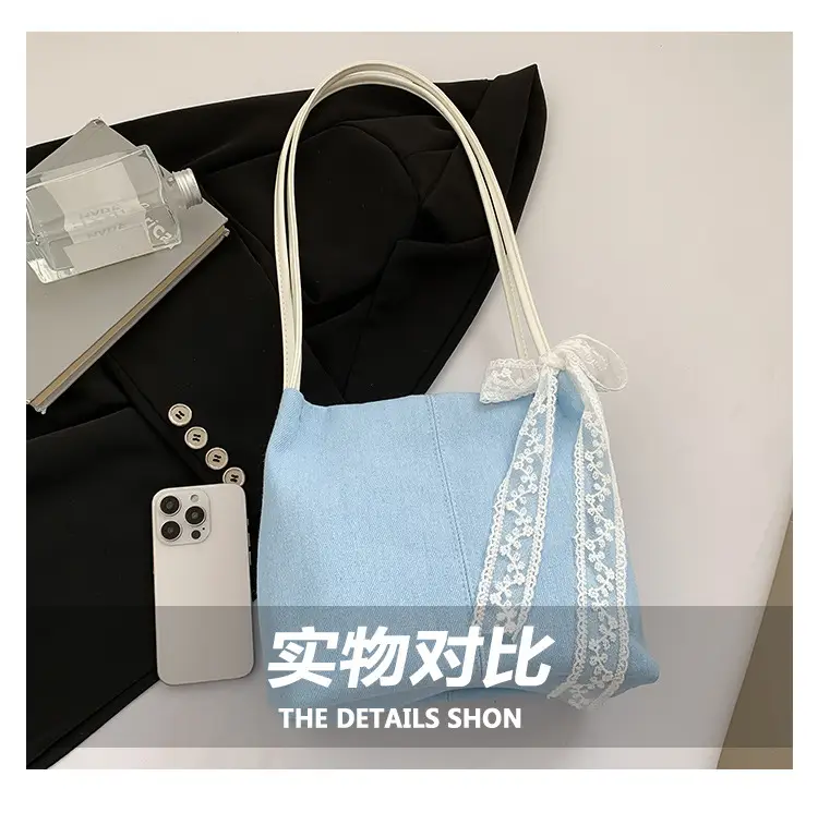 Light Blue Lace Tote Bag for Women — feature 7